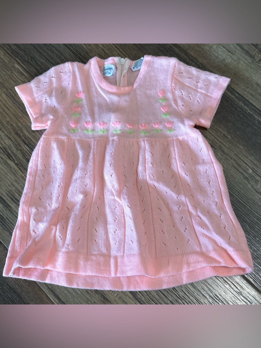 VTG Carter’s pink knit dress with embroidered flowers baby girl 6 mo